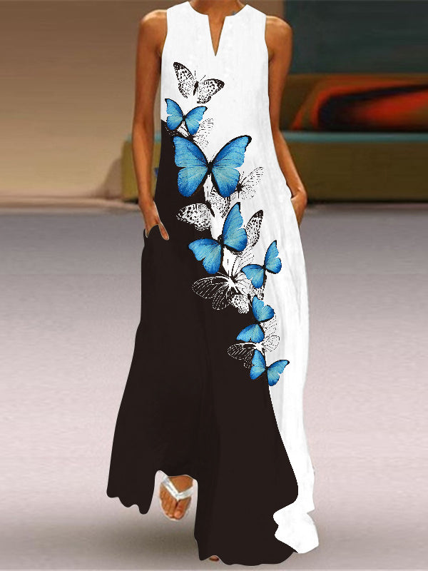 Vestido maxi sin mangas con escote en V y estampado