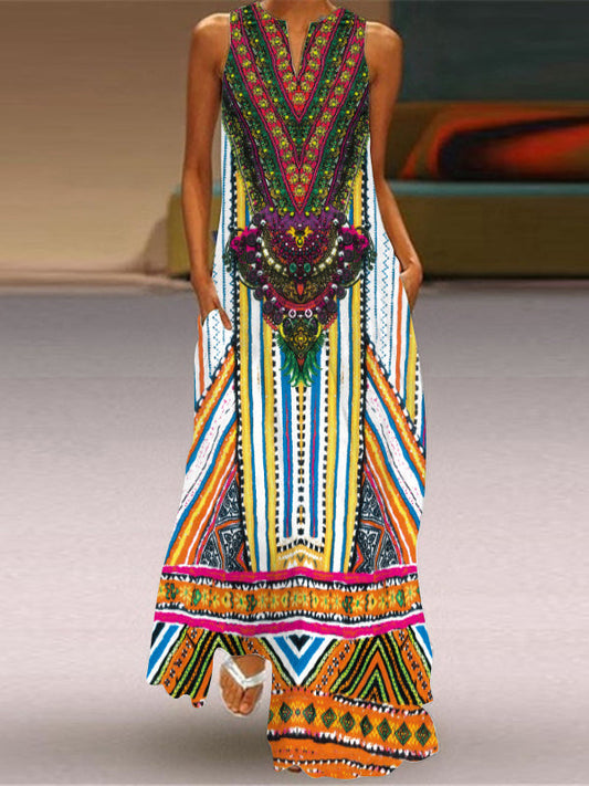 Vestido de verano sexy sin mangas con cuello en V estampado