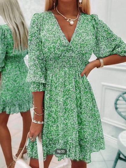 Vestido estampado boho de manga corta y estampado floral