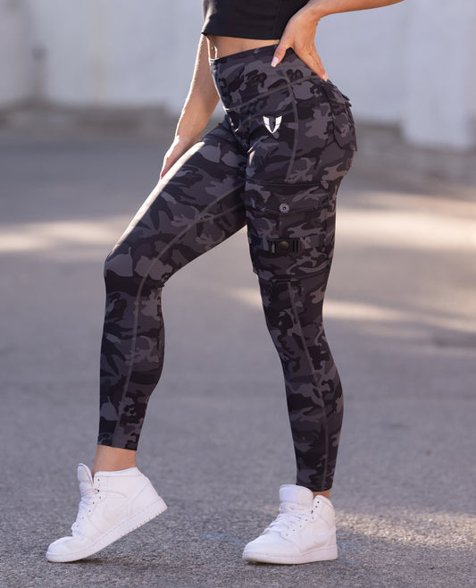 Demi - Leggings Cargo Fitness Camo Gris