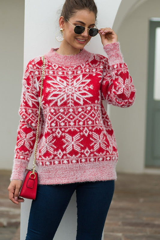 Jersey navideño de felpa con copo de nieve para señora