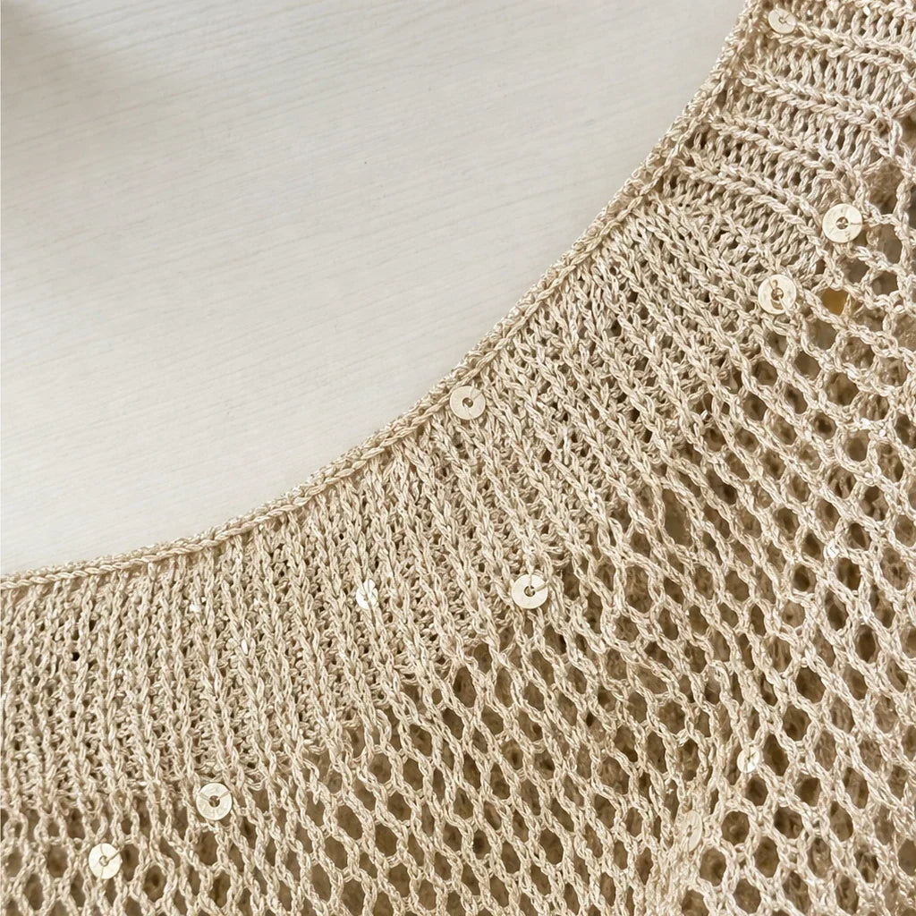 Sweter Damski Cekinowy Szerokie Rozkloszowane Rękawy