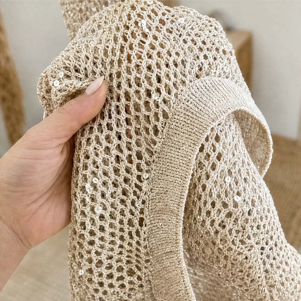 Sweter Damski Cekinowy Szerokie Rozkloszowane Rękawy