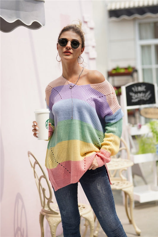 Bloque de color V Cuello Plus Size Suéter para las mujeres