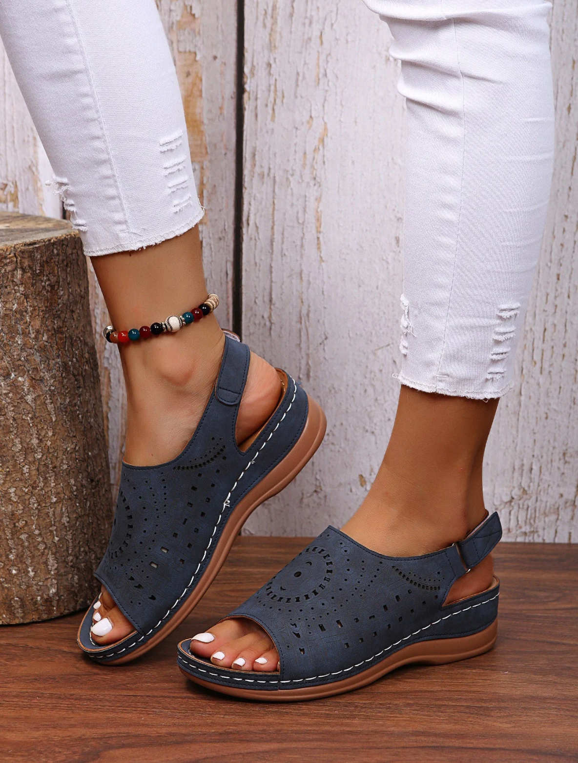 Damskie Sandały Peep Toe Wycinać Klin Obcasy