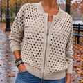 Damski Rozpinany Kardigan Ażurowy w Stylu Bomberka
