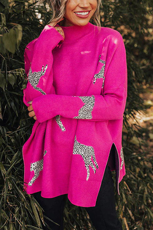 Wolja Sweater | Jersey de punto relajado con estampado de leopardo para mujer