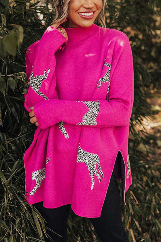 Wolja Sweater | Jersey de punto relajado con estampado de leopardo para mujer
