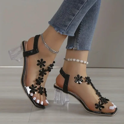 Camila® | Sandalias de mujer con flor y tacón de strass
