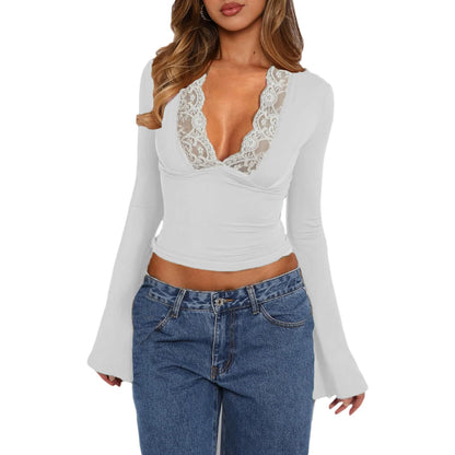 Sissi - Camiseta de encaje con cuello en V