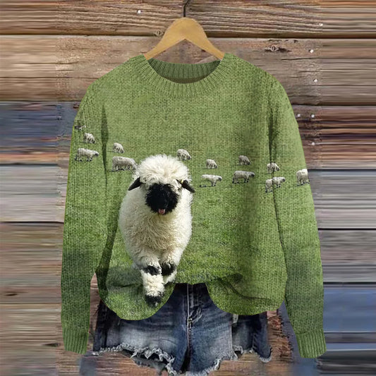 Acogedor jersey de punto con cuello redondo y estampado Stray Sheep