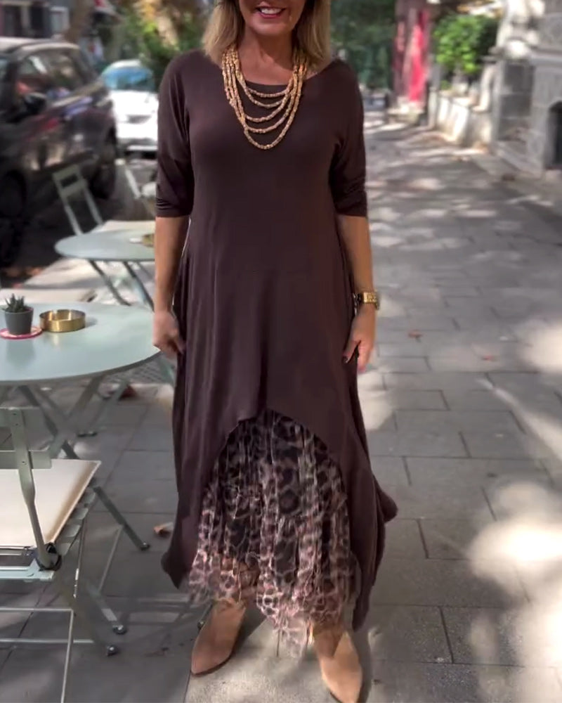 Vestido manga larga unicolor irregular