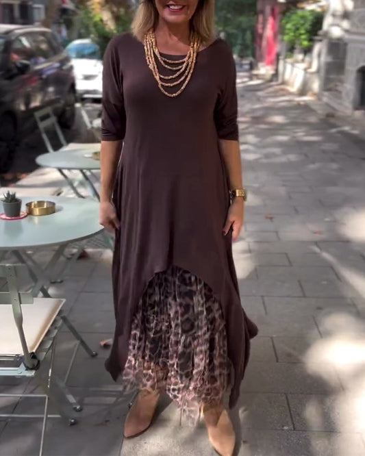 Vestido manga larga unicolor irregular