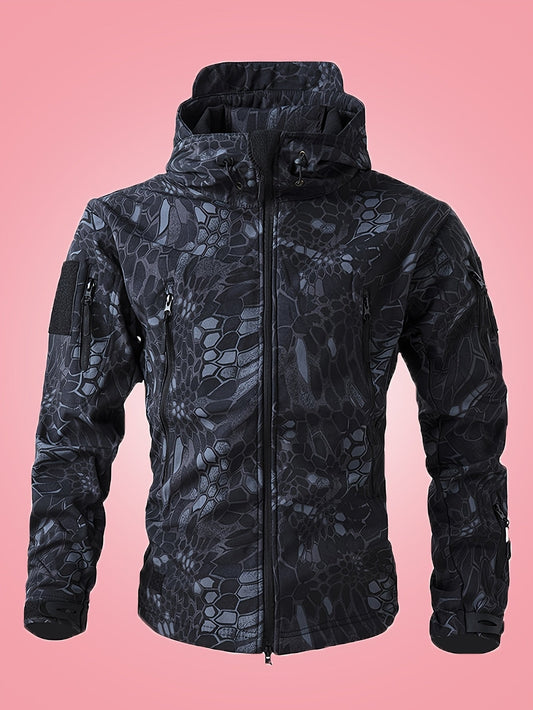 Chaqueta cortaviento de camuflaje militar con bolsillos con cremallera para hombre | Perfecta para actividades al aire libre
