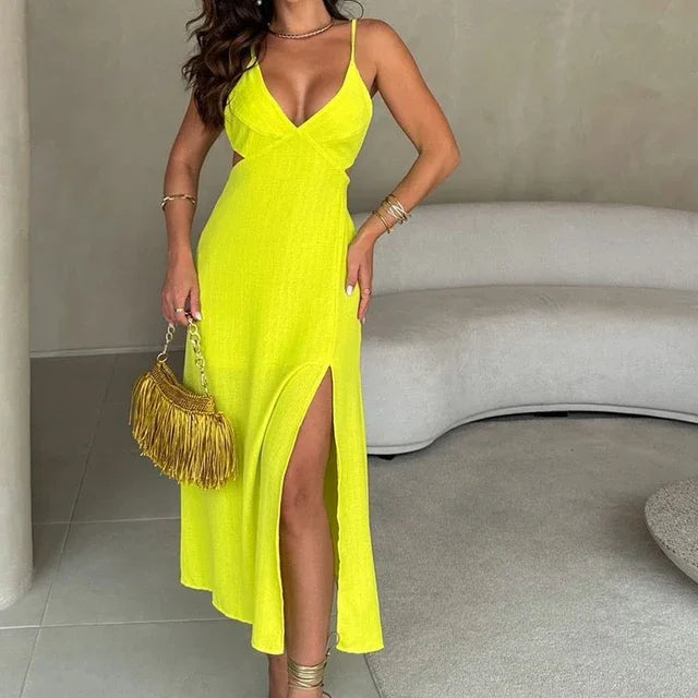 Vestido largo de verano con escote en V