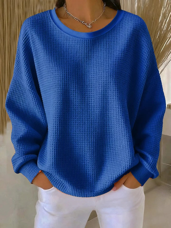 Damska Bluzka z Długim Rękawem Waffle Knit Dekolt Round
