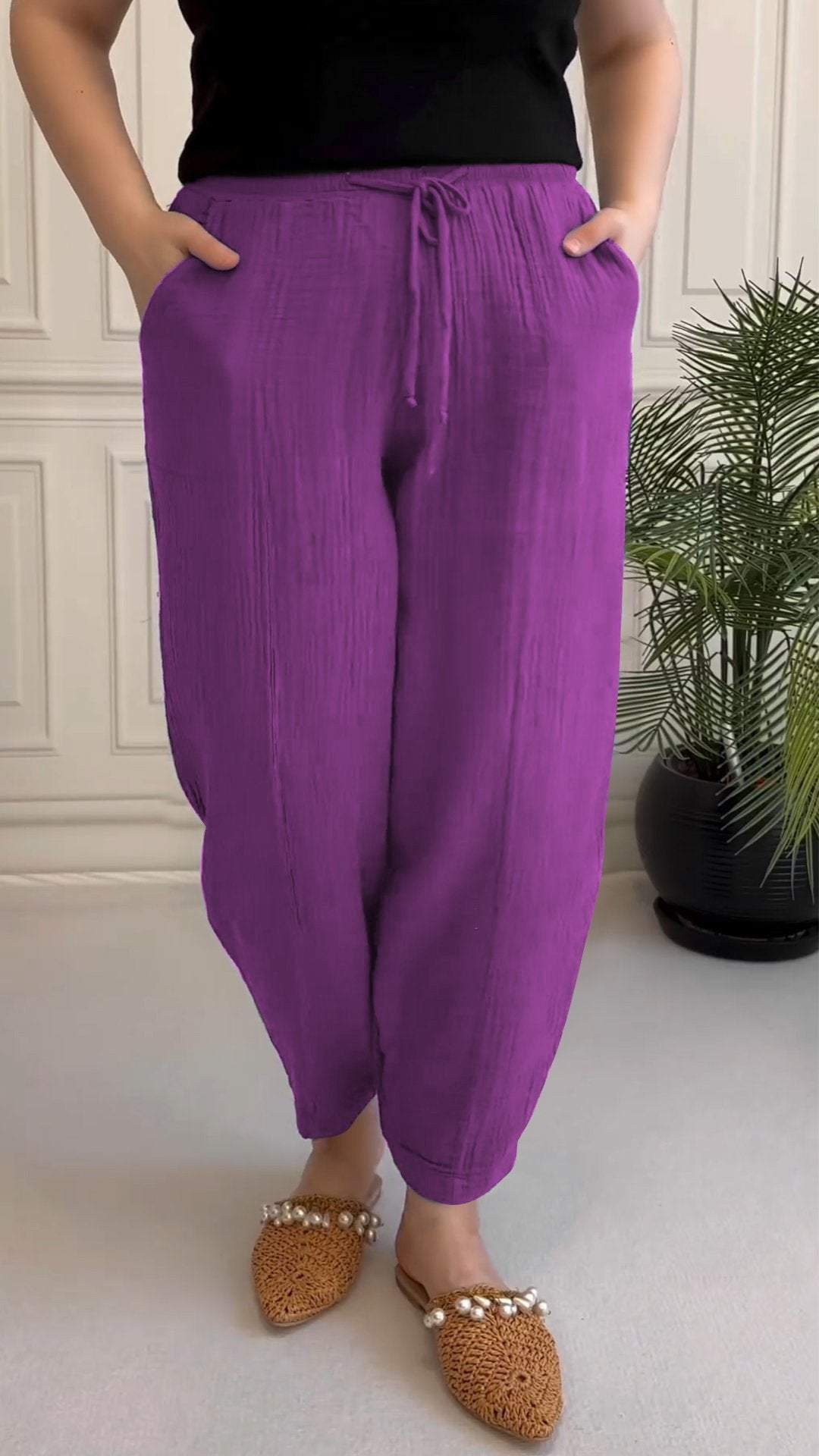 Damskie Spodnie Casual Luźny Krój do Kostki