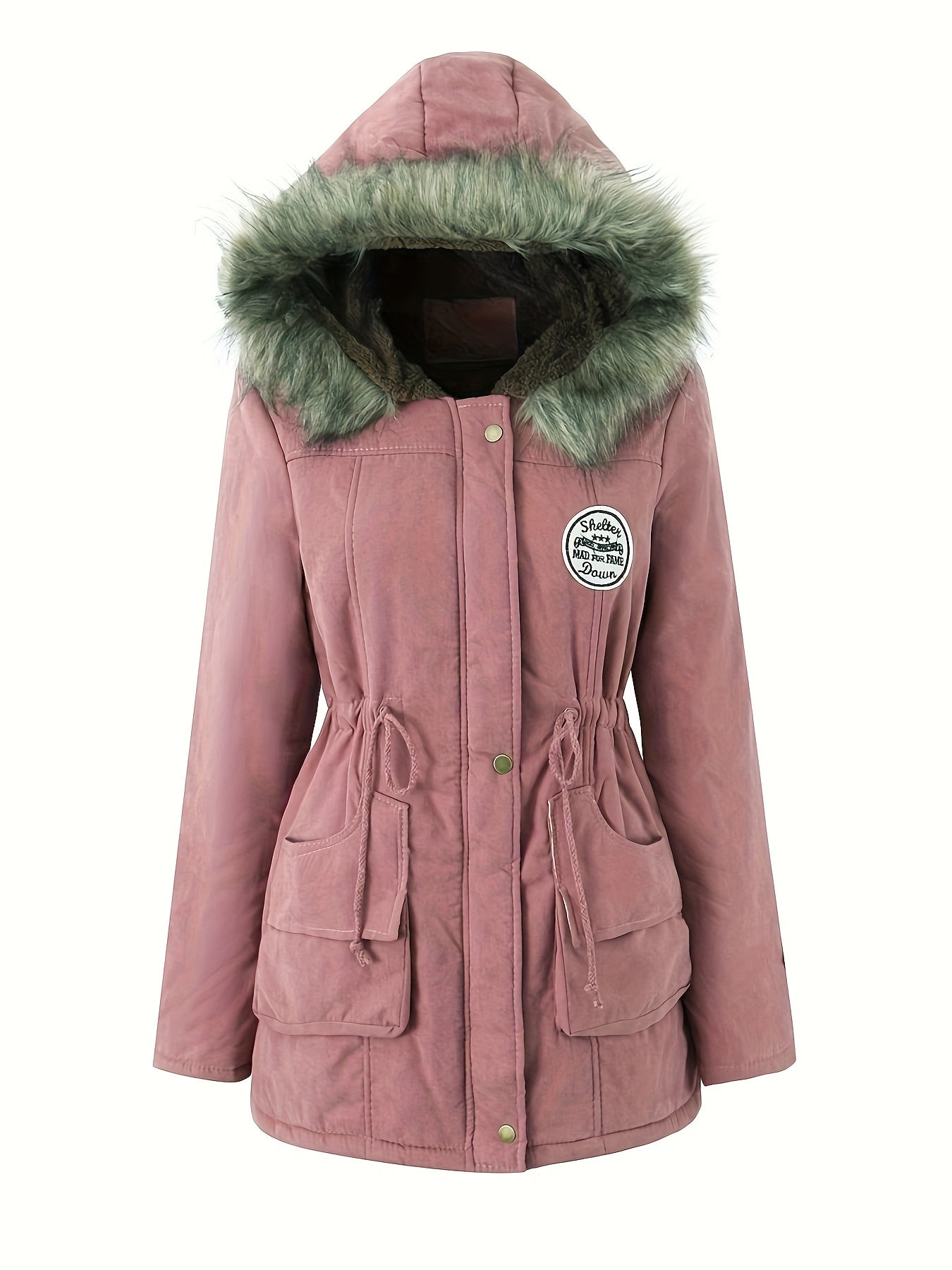 Cálida chaqueta de invierno acolchada de algodón con cuello de piel sintética para mujer | Ideal para otoño/invierno