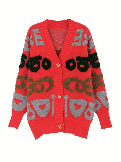 Chaqueta de punto con estampado de letras para mujer | Perfecta para días informales
