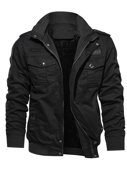 Casual de manga larga con cremallera Retro Stand Up Cuello Chaqueta de invierno para los hombres | Perfecto para el ocio