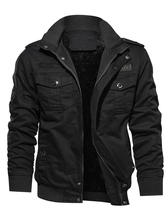 Casual de manga larga con cremallera Retro Stand Up Cuello Chaqueta de invierno para los hombres | Perfecto para el ocio