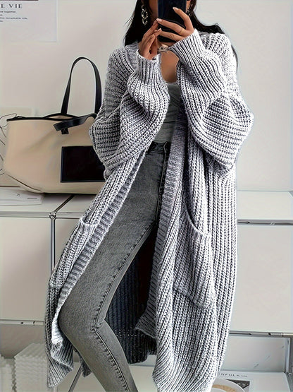 Chaqueta casual larga de lana con bolsillos cosidos para mujer | Perfecta para el día a día