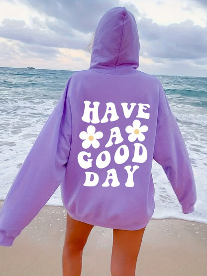 Heidi fashion | Sudadera oversize casual con capucha y estampado "Have A Good Day" y bolso perfecta para otoño/invierno