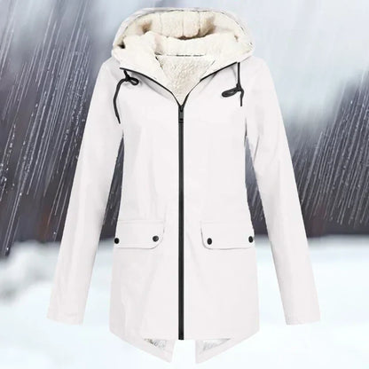 Chaqueta cortaviento e impermeable lisa con capucha y engrosamiento