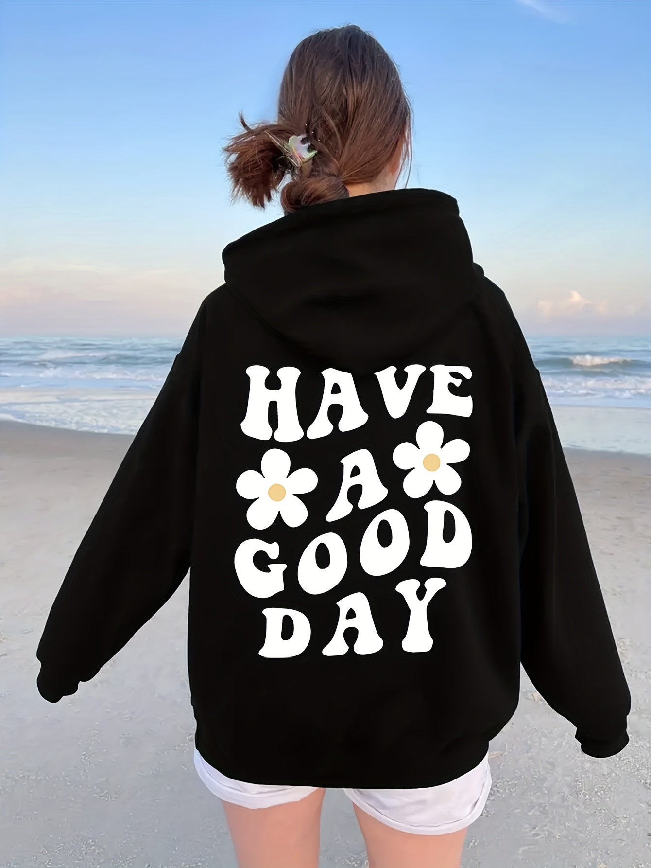 Heidi fashion | Sudadera oversize casual con capucha y estampado "Have A Good Day" y bolso perfecta para otoño/invierno