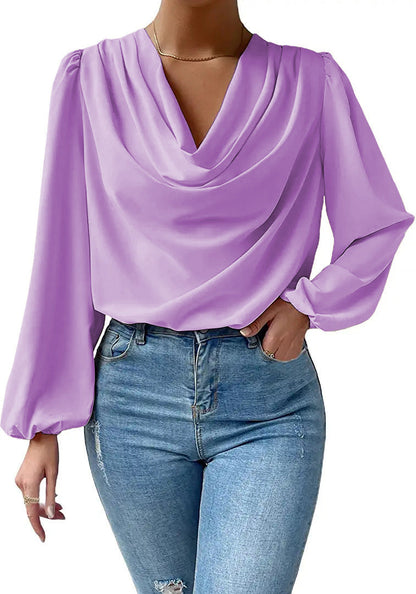 Lea | Elegante blusa de gasa para mujer con cuello paloma y mangas largas