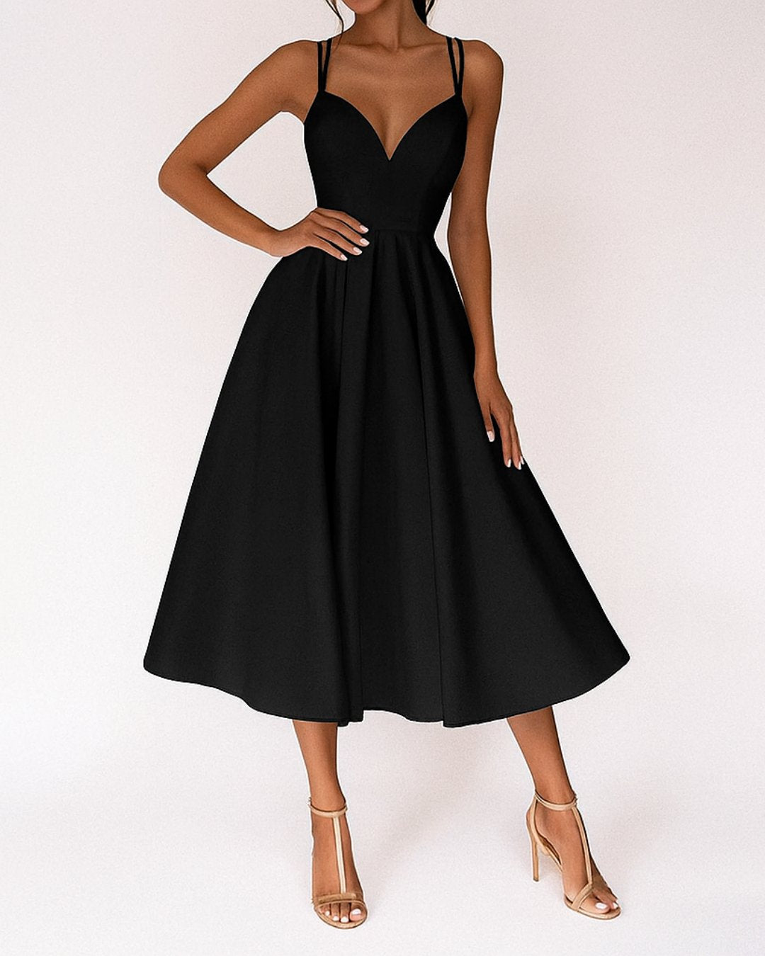 Damska Sukienka Midi Z Dekoltem V Na Ramiączkach