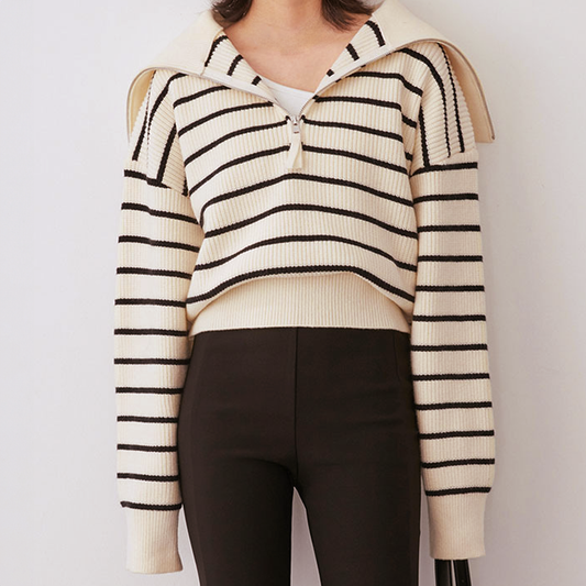 Jersey Yverine | Casual Stripes Half Zip Sweater