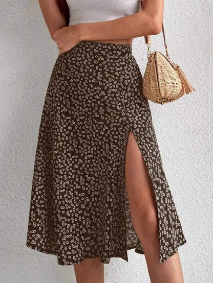 Falda Midi | Estampado floral | Cintura alta, Elegante abertura, Tejido vaporoso | Perfecta para los días de verano