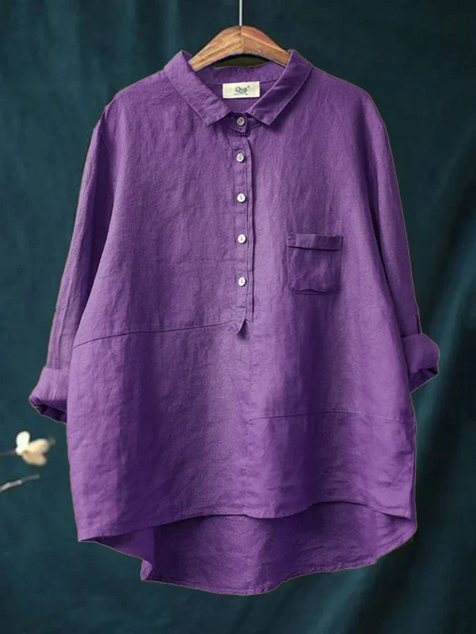 Paula - Camisa casual de manga larga para mujer con cierre de botones en la solapa