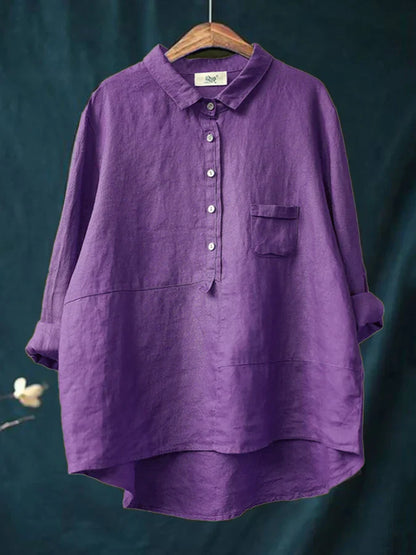 Paula - Camisa casual de manga larga para mujer con cierre de botones en la solapa