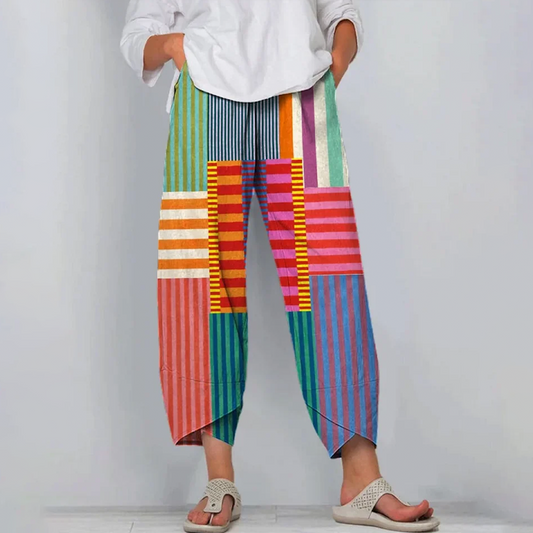Pantalones populares de bloques de color con bolsillos laterales