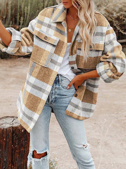 Chaqueta camisera de cuadros para señora