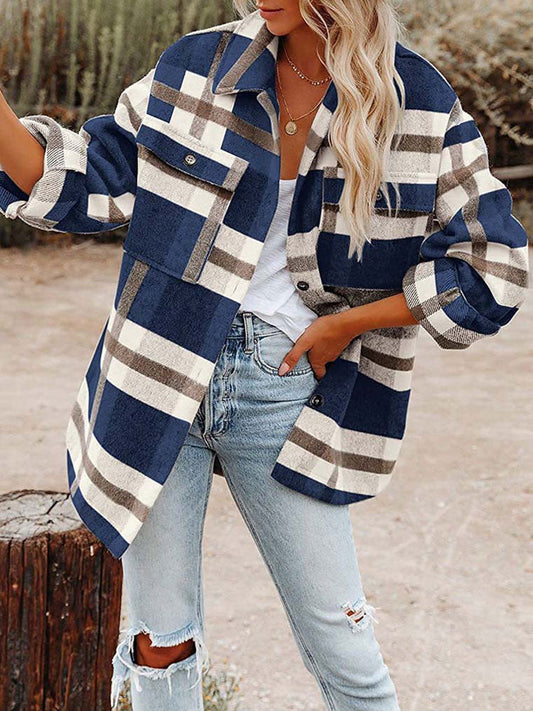 Chaqueta camisera de cuadros para señora