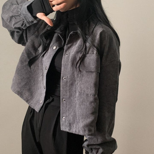 Chaqueta de terciopelo de canalé gris oscuro para mujer