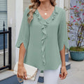 Damska Bluzka V-Neck Z Falbaną