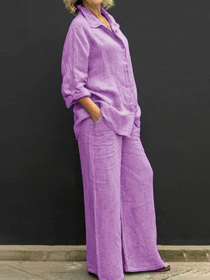 Conjunto casual de blusa y pantalón de lino