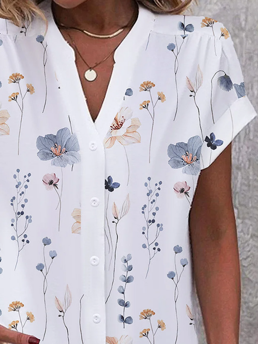 Linda - Blusa suelta y desenfadada con flores y botones