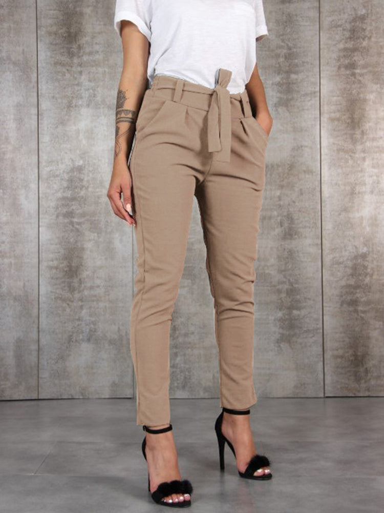 Valérie - Pantalón slim-fit de gasa de seda con cintura elástica y lazo en la cintura