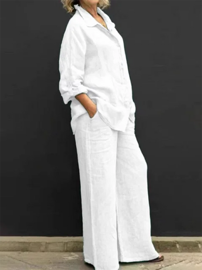 Conjunto casual de blusa y pantalón de lino