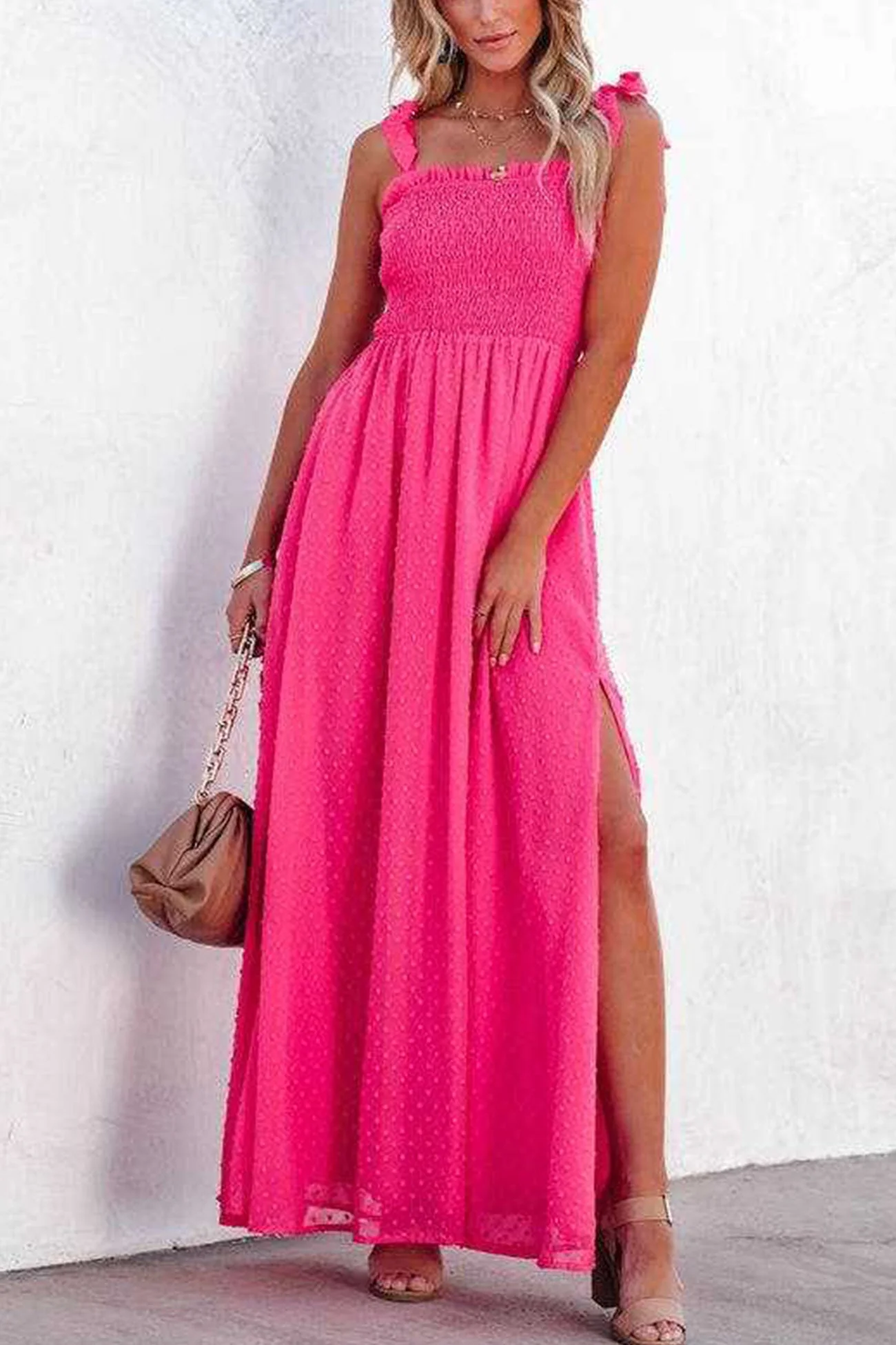 Cosette - vestido de jacquard con abertura, fruncido y pajarita