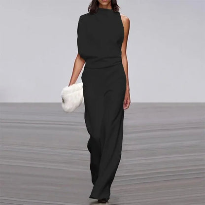 Elegante mono suave sin mangas de pierna ancha | Mono de verano para mujer