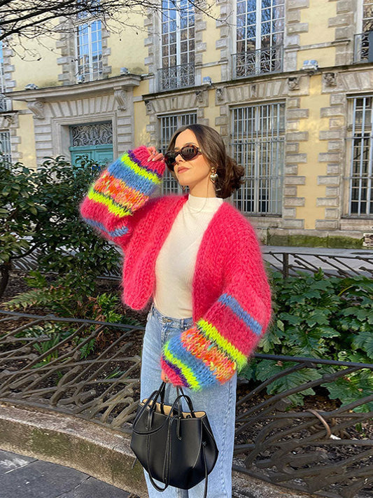 Chaqueta de punto bordada de colores para mujer