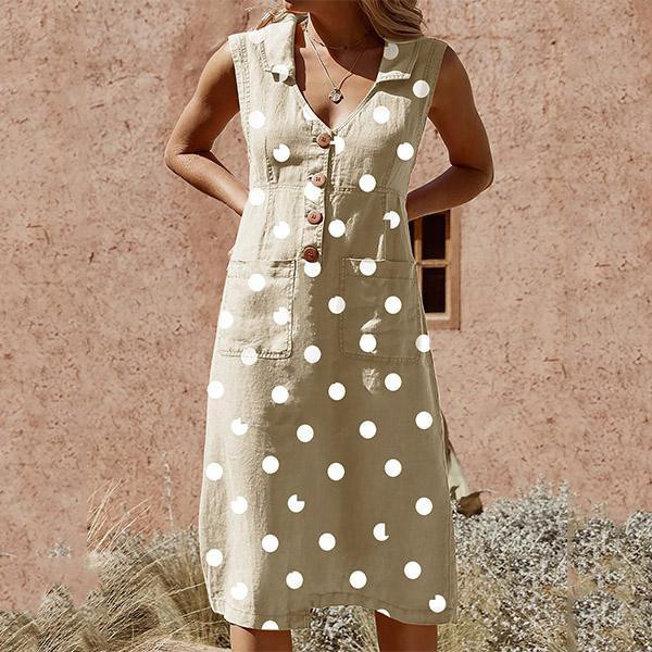 Vestido elegante con bolsillos y lunares, abotonado, en talla grande