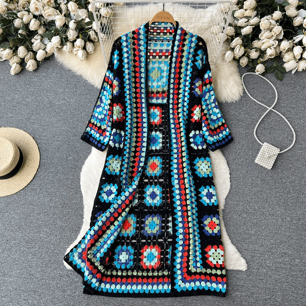 Chaqueta de ganchillo floral para mujer