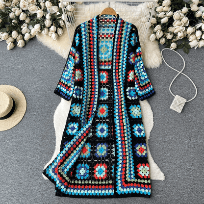 Chaqueta de ganchillo floral para mujer